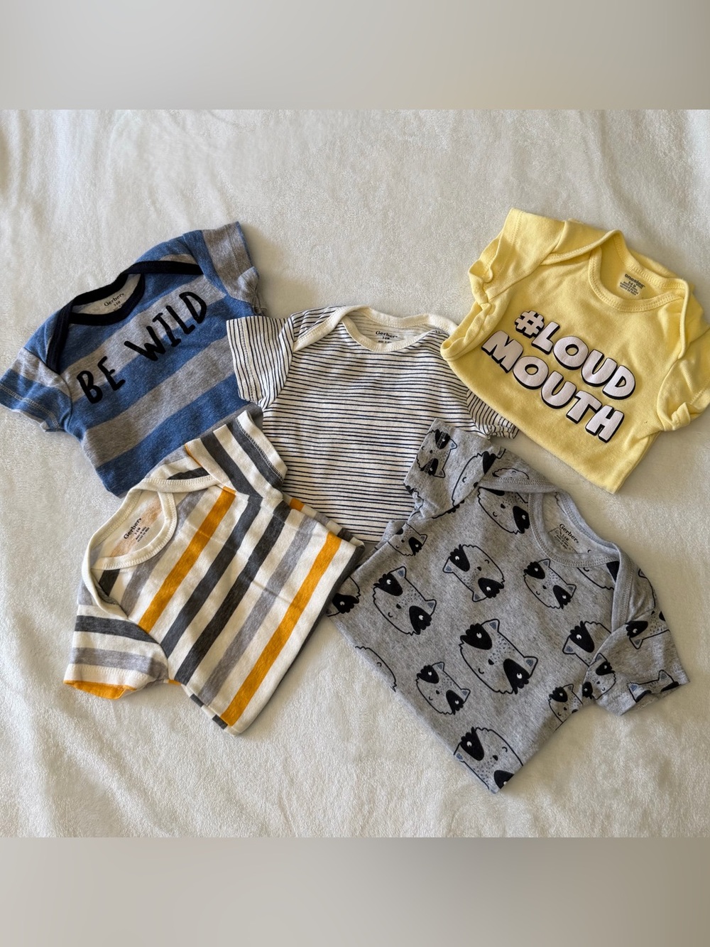 Baby Boy Onesies Short-Sleeve Tees in Blue, Gray, Yellow 3-6 M